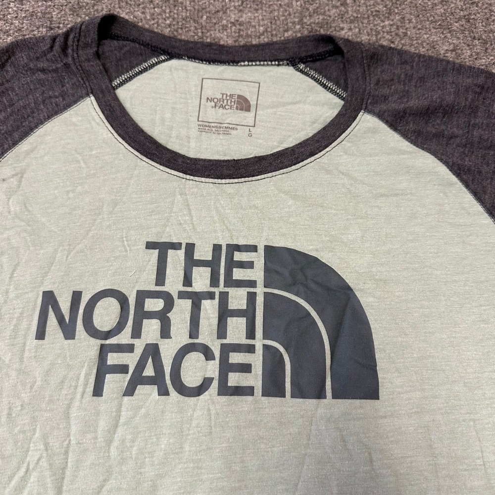 The North Face Shirt Womens Size L Green Viscose Blend Raglan Logo Short Sleeve